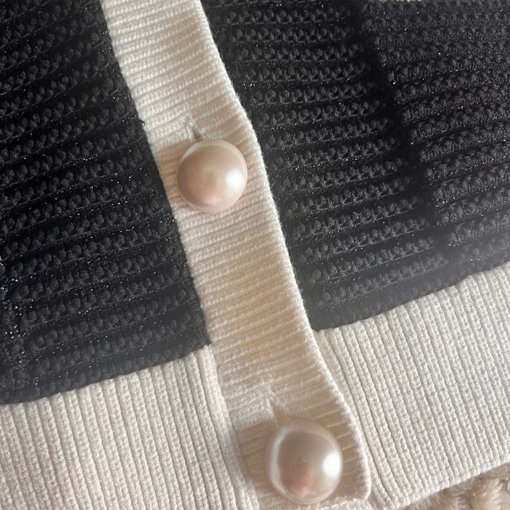 Kate Spade Black and white Cardigan with Pearl Accents M